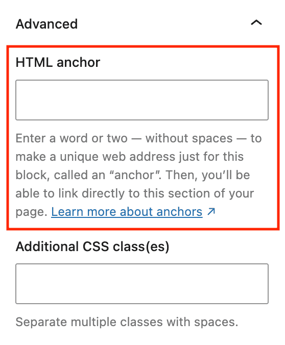 WordPress block - HTML anchor